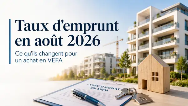 Taux d'emprunt en août 2026 : les chiffres, et ce qu'ils changent pour un achat en VEFA